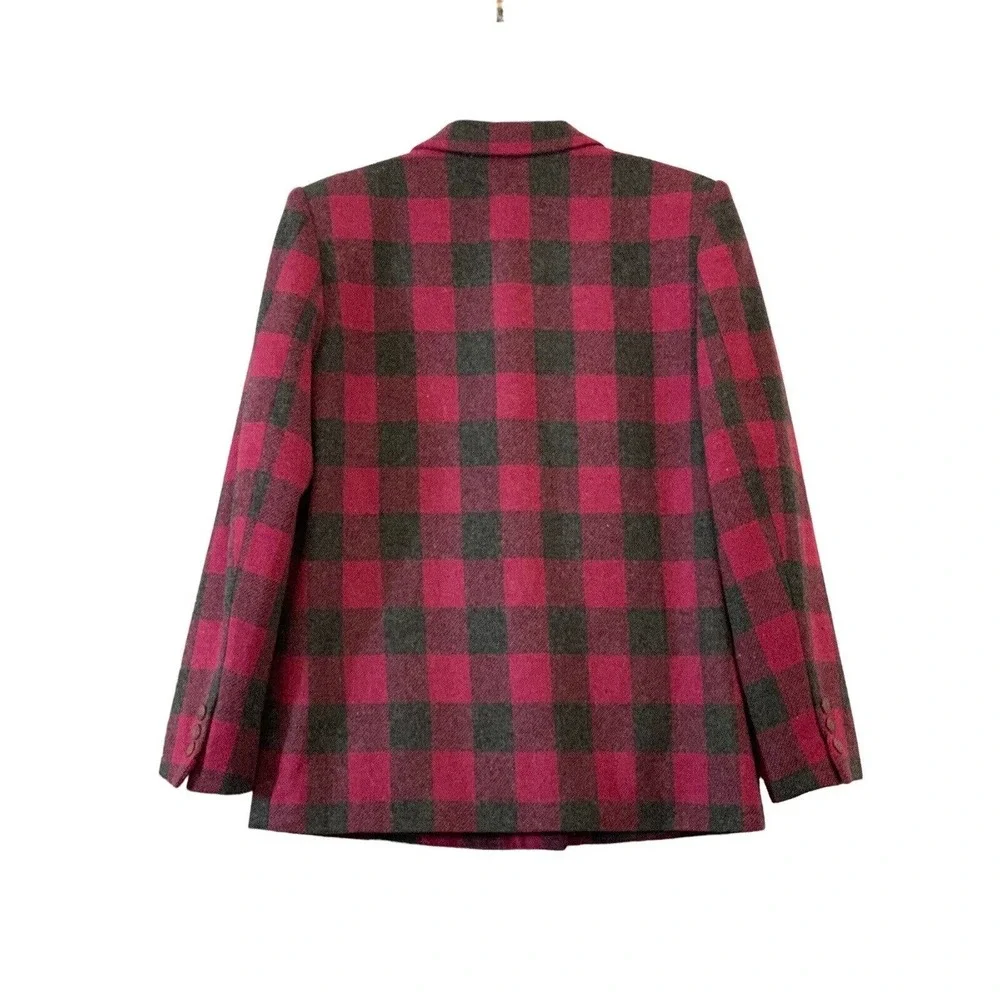 Vintage Exclusive Saks Fifth Avenue Wool Blend Pink Black Plaid Size 8 - Picture 2 of 10
